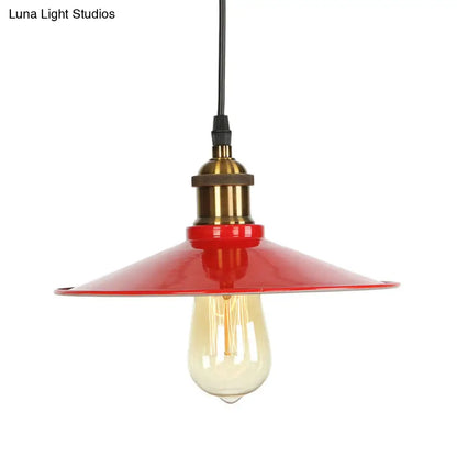 Red Iron Saucer Shade Pendant Light Kit - Loft Style Hanging Ceiling Light for Living Room - 8.5"/10"/14" W