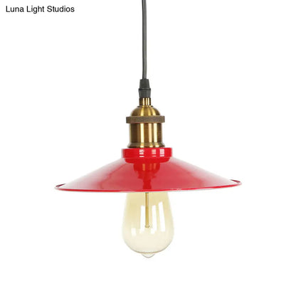 Red Iron Saucer Shade Pendant Light Kit - Loft Style Hanging Ceiling Light for Living Room - 8.5"/10"/14" W