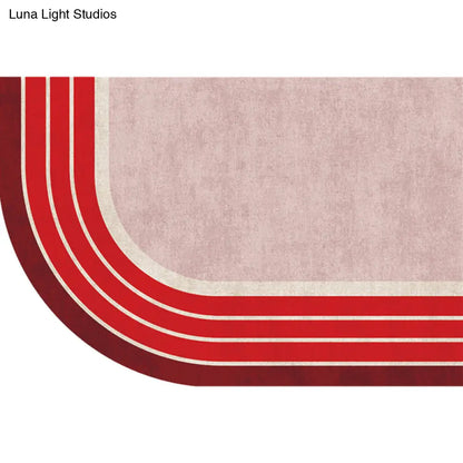 Red Irregular Bedroom Rug with Color Block Stripe Pattern - Novelty Polyester Area Carpet that is Pet-Friendly