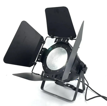 Black led par cob stage light with adjustable barn doors and reflective lens for living room use