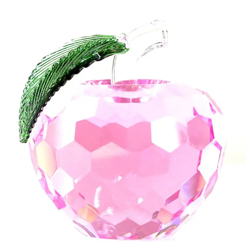 Pink crystal apple ornament with green leaf and clear stem from decorbites 3d crystal yellow apple desktop decor collection
