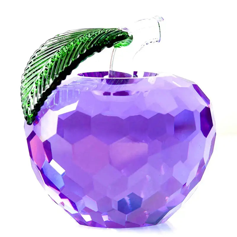 A faceted purple glass apple ornament with green leaf and clear stem as decorbites 3d crystal yellow apple office decor