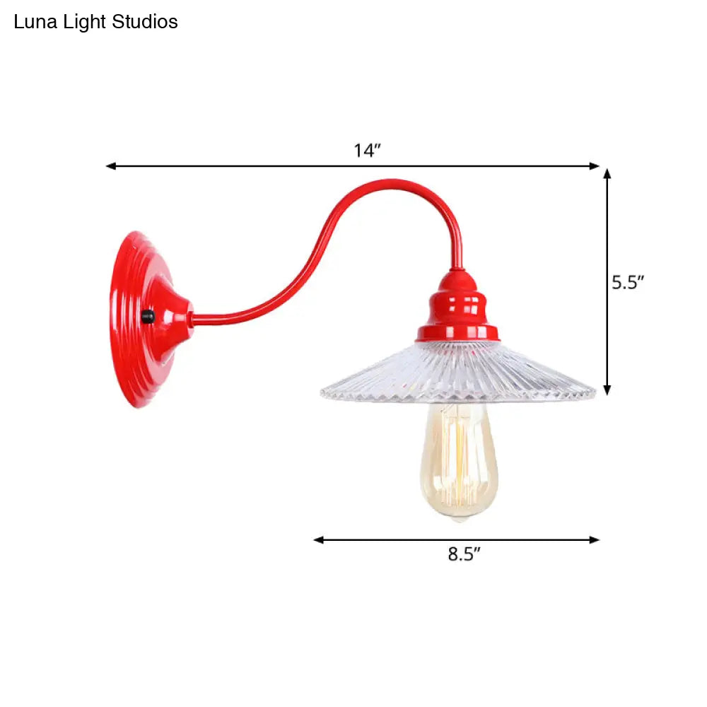 DecorBites™ DecorBites™ Red Ribbed Glass Wall Mounted Industrial Sconce Lamp - Bedroom Lighting with Single Bulb