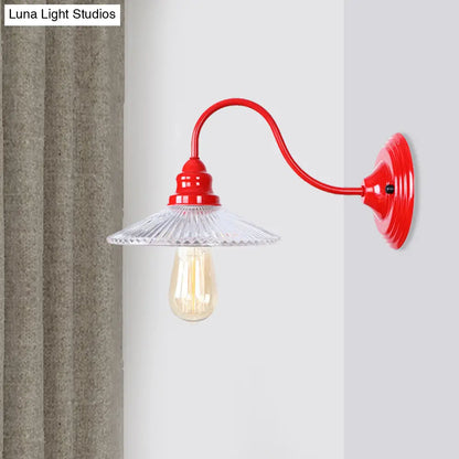DecorBites™ DecorBites™ Red Ribbed Glass Wall Mounted Industrial Sconce Lamp - Bedroom Lighting with Single Bulb