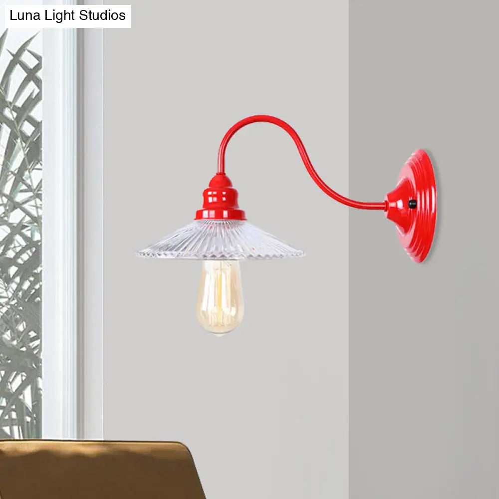 DecorBites™ DecorBites™ Red Ribbed Glass Wall Mounted Industrial Sconce Lamp - Bedroom Lighting with Single Bulb