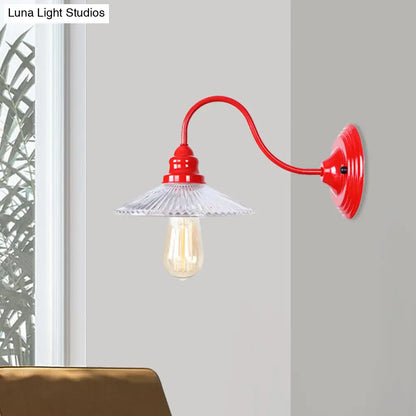 DecorBites™ DecorBites™ Red Ribbed Glass Wall Mounted Industrial Sconce Lamp - Bedroom Lighting with Single Bulb