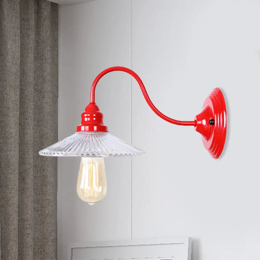 DecorBites™ DecorBites™ Red Ribbed Glass Wall Mounted Industrial Sconce Lamp - Bedroom Lighting with Single Bulb