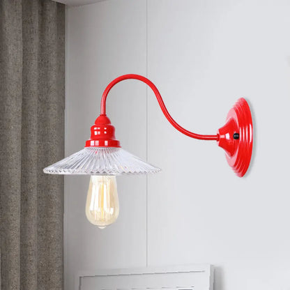 DecorBites™ DecorBites™ Red Ribbed Glass Wall Mounted Industrial Sconce Lamp - Bedroom Lighting with Single Bulb
