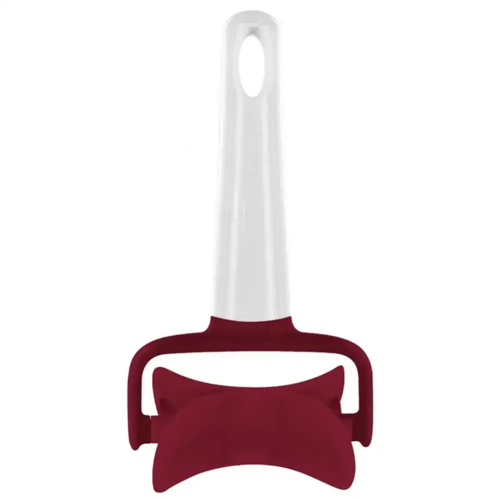 Maroon silicone dough press cutter with white plastic handle designed as a dumpling mold and dough press tool