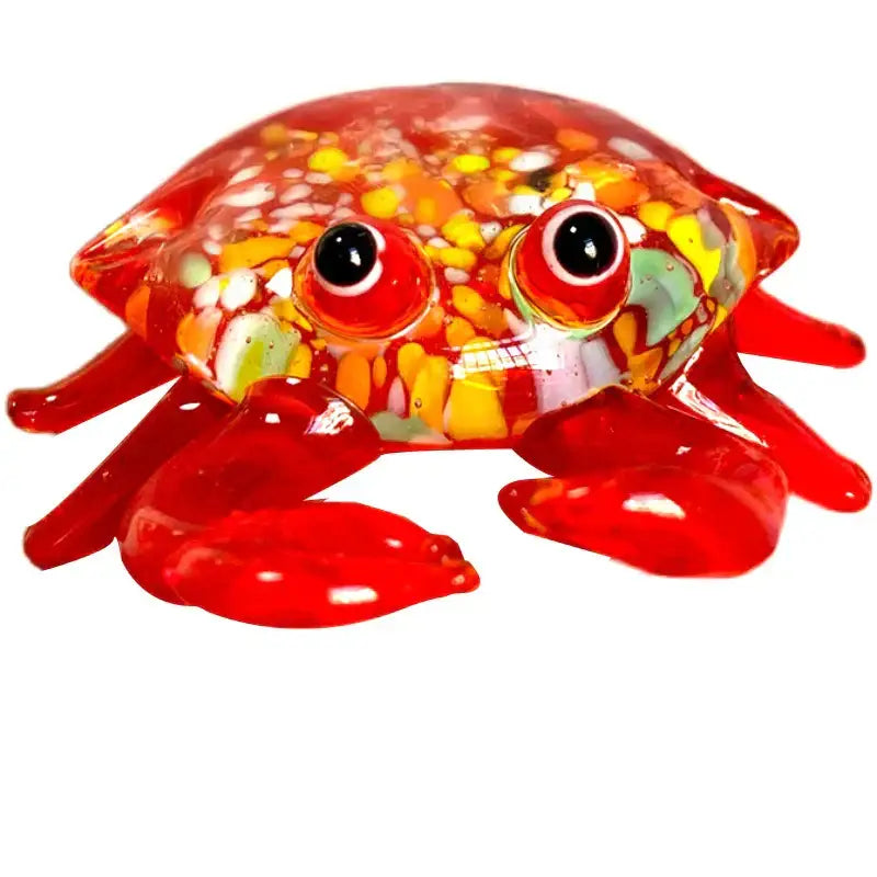 Vibrant red speckled crab glass figurine with orange and yellow shell by decorbites for living room art decorbites crab glass