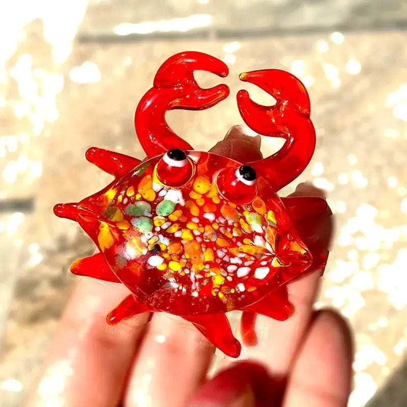 Vibrant red speckled crab glass figurine with black and white eyes for living room decorbites crab glass art sculpture