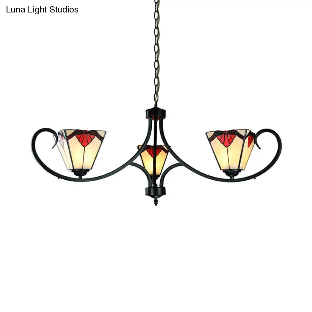 Red Stained Glass Pyramid Chandelier - 3 Light Mission Pendant for Restaurants