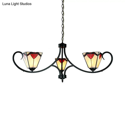 Red Stained Glass Pyramid Chandelier - 3 Light Mission Pendant for Restaurants