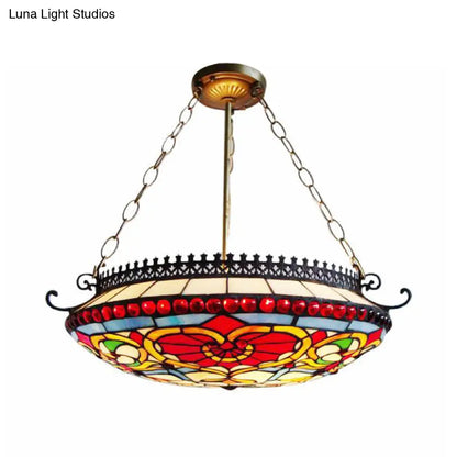 Red Stained Glass Victorian Chandelier - Elegant Living Room Ceiling Light