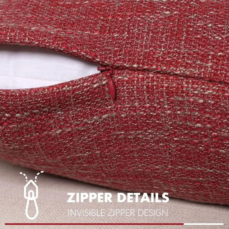 Red textured linen throw pillow cover set of 2 with subtle woven pattern and invisible zipper for living room decorbites pillow covers