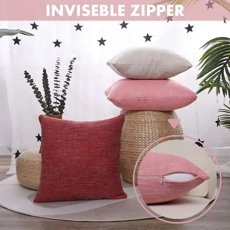 Pink linen throw pillow with subtle texture and invisible zipper side for decorbites linen throw pillow covers set