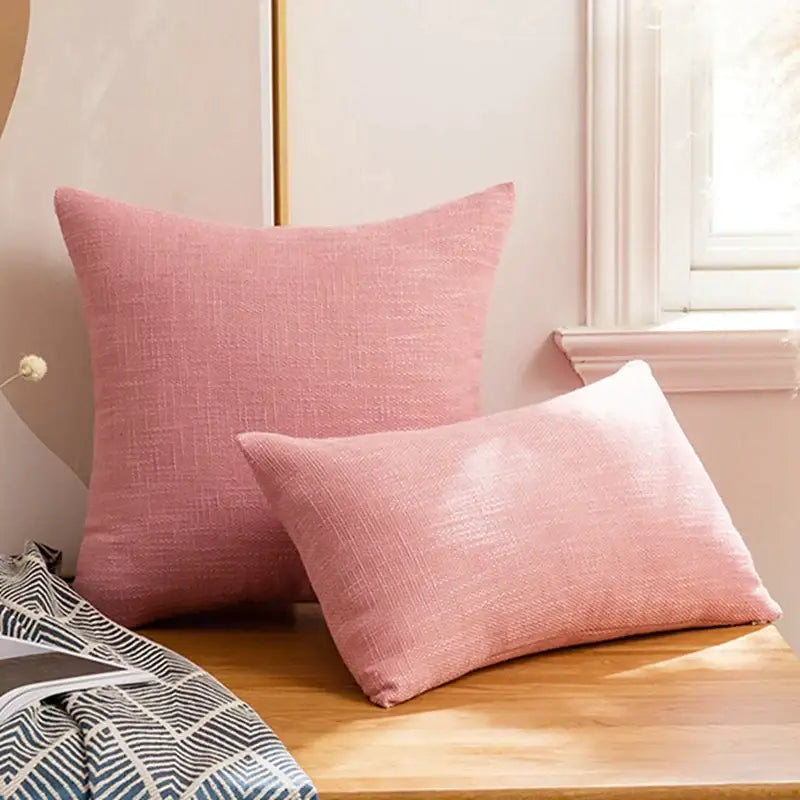 Two pink textured linen throw pillow covers set of 2 with subtle woven texture for living room decorbites linen throw pillow