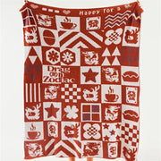 Red and white decorbites knitted blanket throws featuring dragon zodiac patterns and geometric designs for bedroom decor