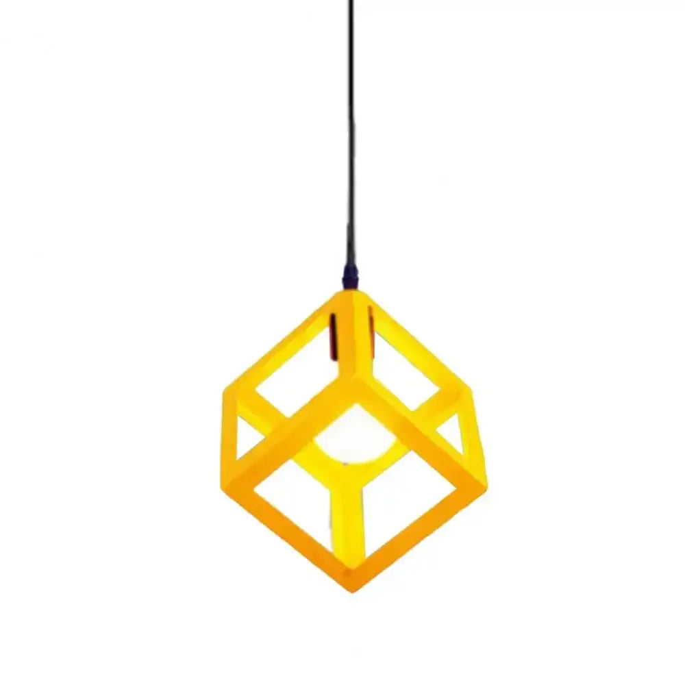 A vibrant yellow geometric decorbites elegant square pendant light with cube frame for kitchen chandelier decor