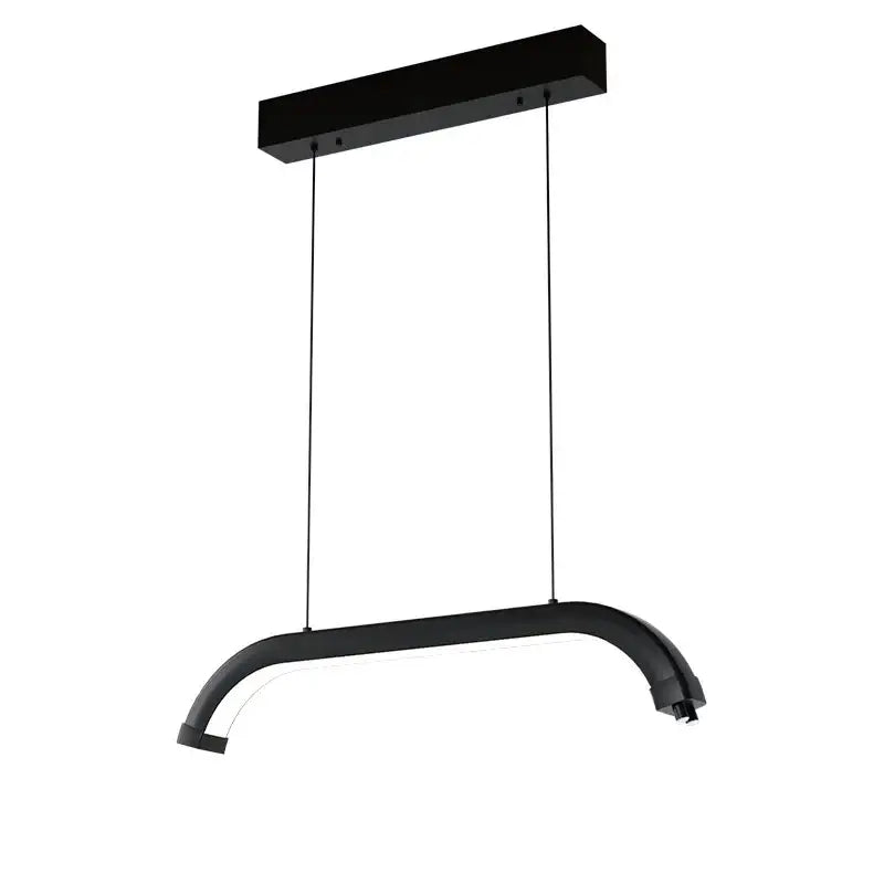 Black refined modern led pendant light with sleek curved design and minimalist rectangular ceiling mount for beauty studio