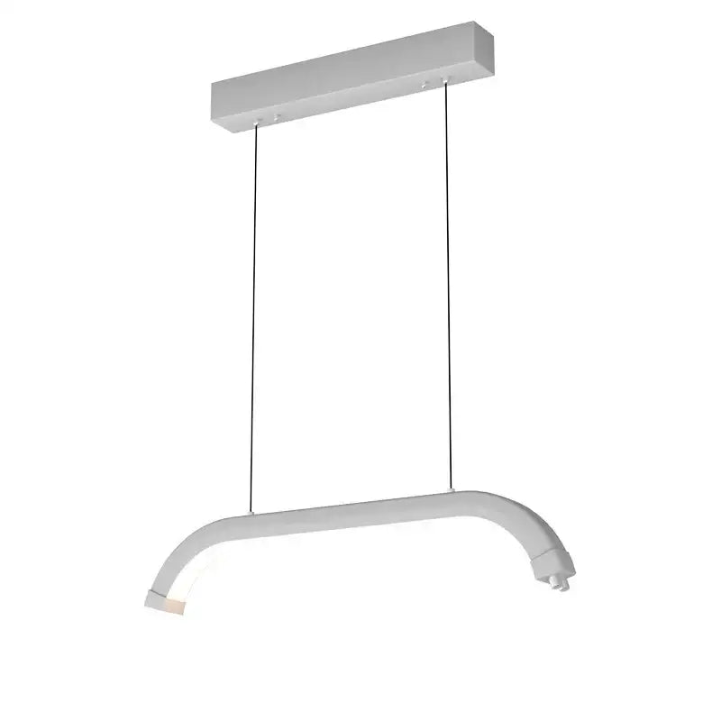 Refined modern white led pendant light with sleek curved design and minimalist rectangular ceiling mount for beauty studio