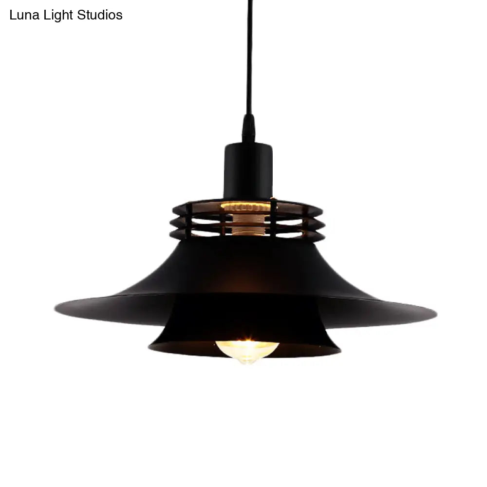 Restaurant Ceiling Light: Wide Flare Pendant Countryside Black Iron | 2-Layer, 1 Bulb | 12.5"/14" Wide