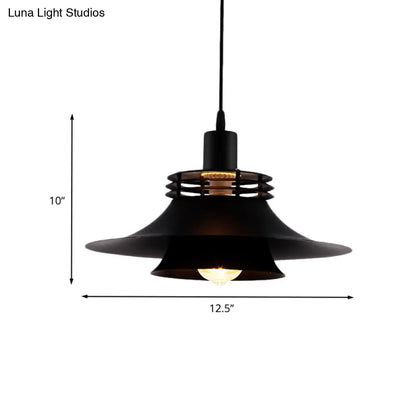 Restaurant Ceiling Light: Wide Flare Pendant Countryside Black Iron | 2-Layer, 1 Bulb | 12.5"/14" Wide