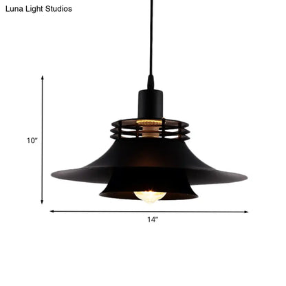 Restaurant Ceiling Light: Wide Flare Pendant Countryside Black Iron | 2-Layer, 1 Bulb | 12.5"/14" Wide