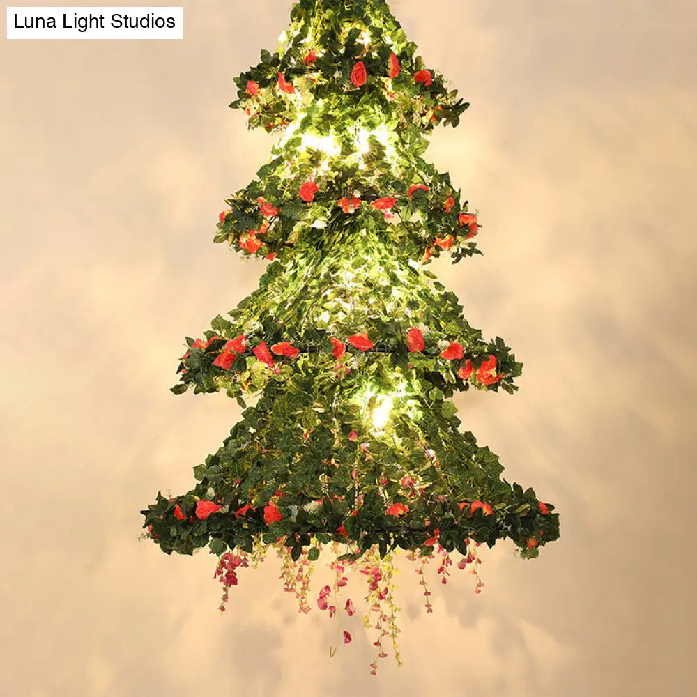 Restaurant Chandelier Lamp: Tree Shaped Ceiling Light with 18 Green Plant Bulbs