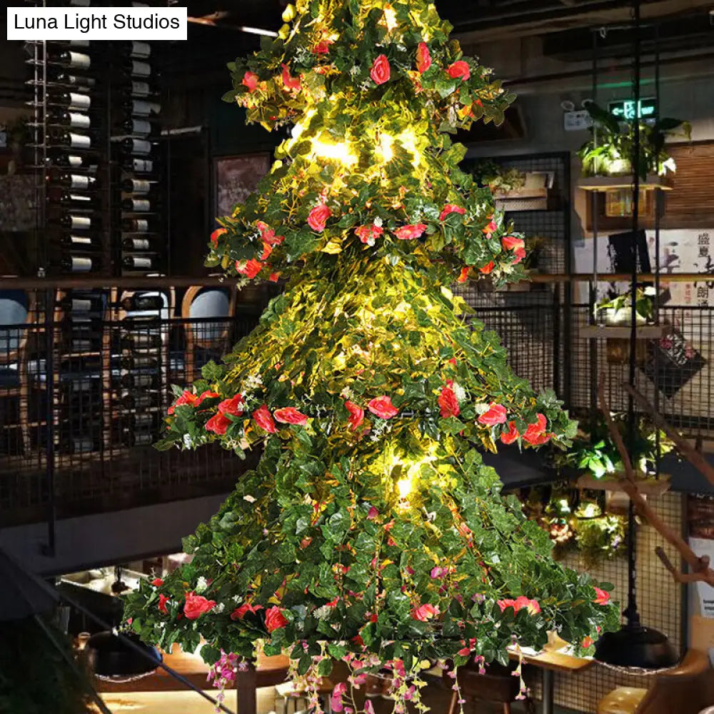 Restaurant Chandelier Lamp: Tree Shaped Ceiling Light with 18 Green Plant Bulbs