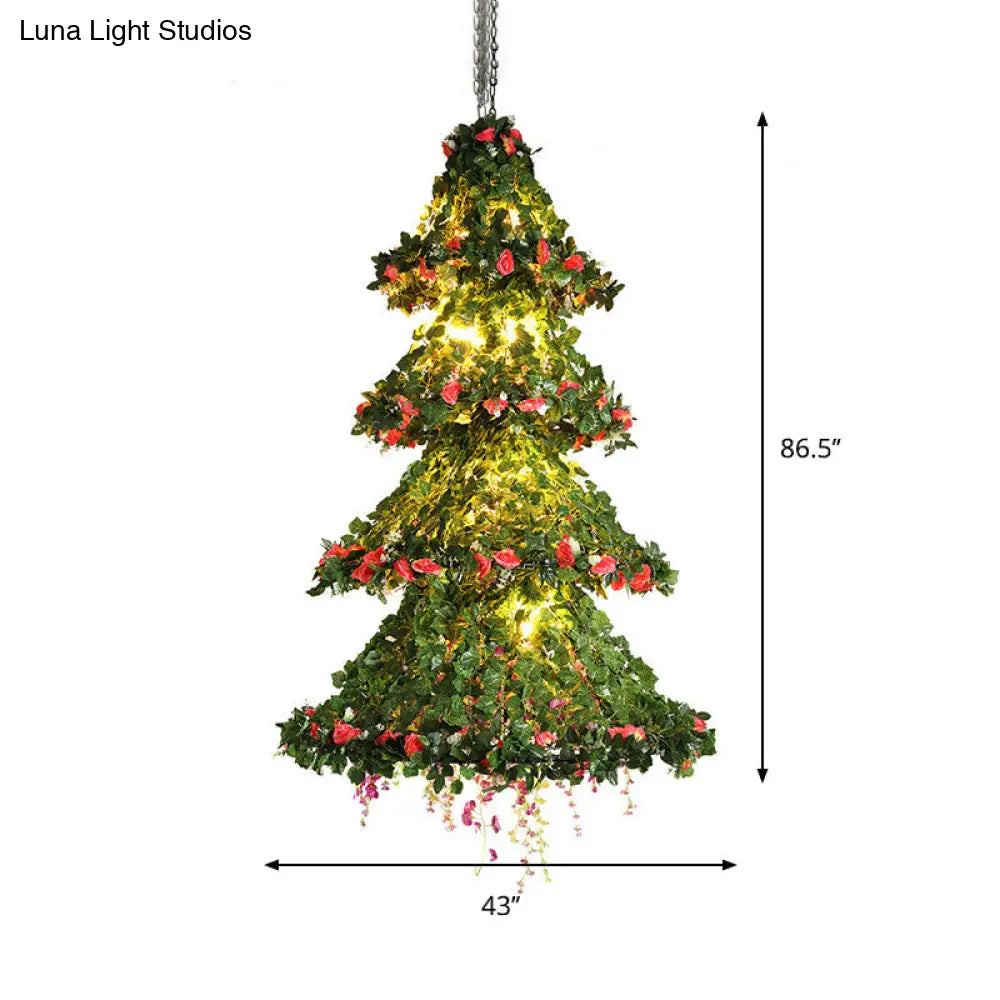 Restaurant Chandelier Lamp: Tree Shaped Ceiling Light with 18 Green Plant Bulbs