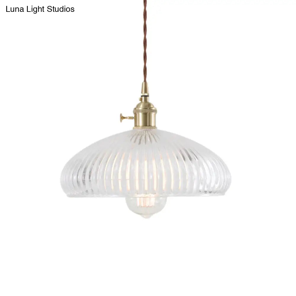 Retro 1-Light Clear Glass Brass Pendant Lamp for Living Room