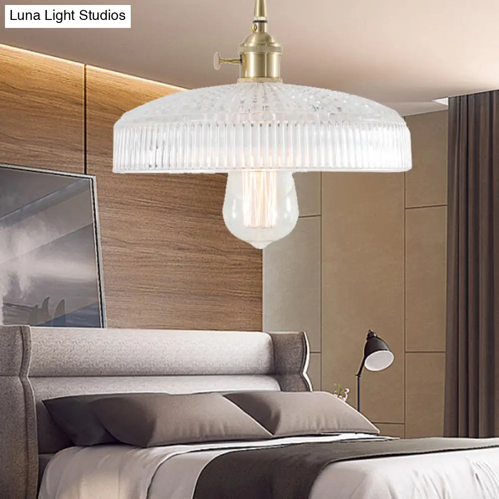 Retro 1-Light Clear Glass Brass Pendant Lamp for Living Room