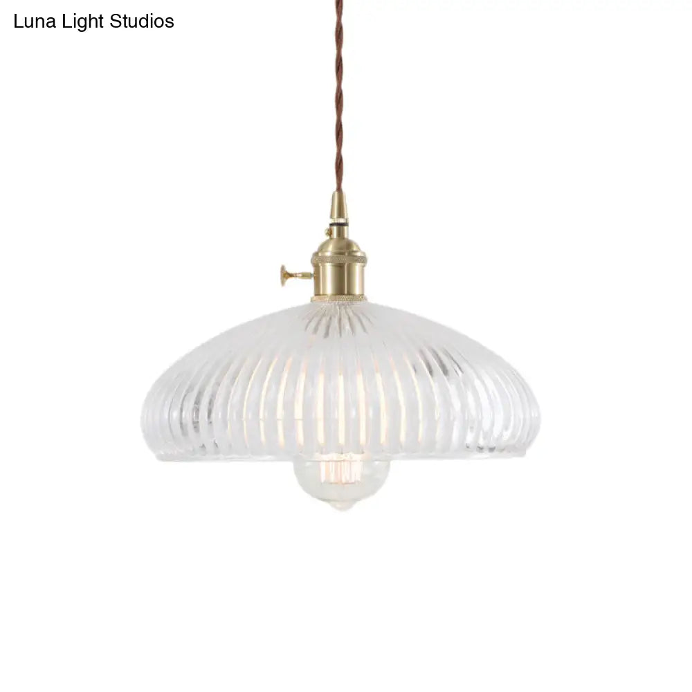 Retro 1-Light Clear Glass Brass Pendant Lamp for Living Room