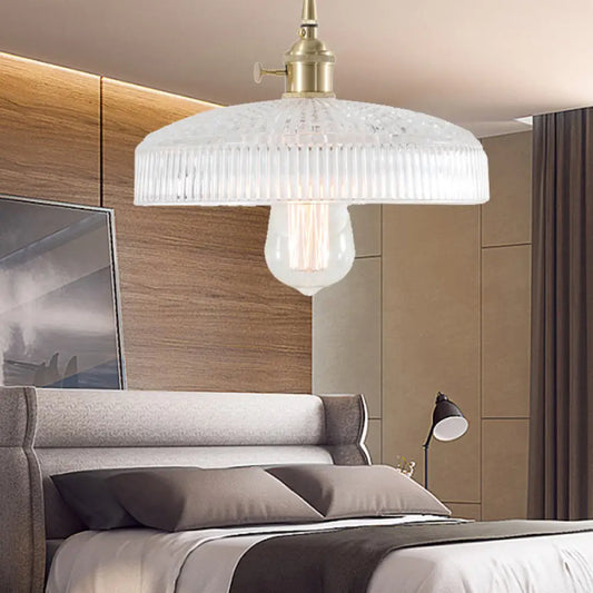 Retro 1-Light Clear Glass Brass Pendant Lamp for Living Room