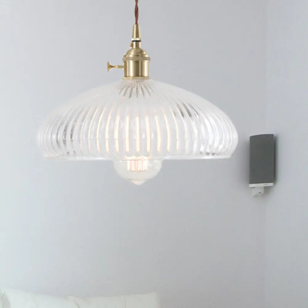 Retro 1-Light Clear Glass Brass Pendant Lamp for Living Room