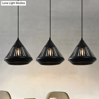 Retro 3-Head Diamond Iron Pendant Light with Black Canopy