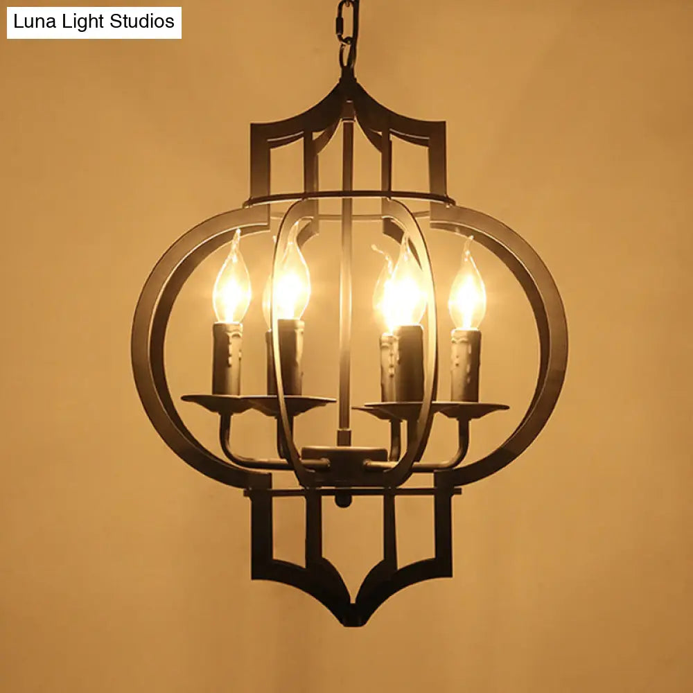 Retro 6-Light Black Metallic Chandelier Lantern for Ceiling Suspension