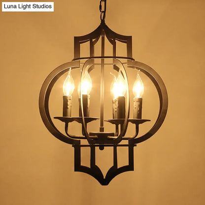 Retro 6-Light Black Metallic Chandelier Lantern for Ceiling Suspension