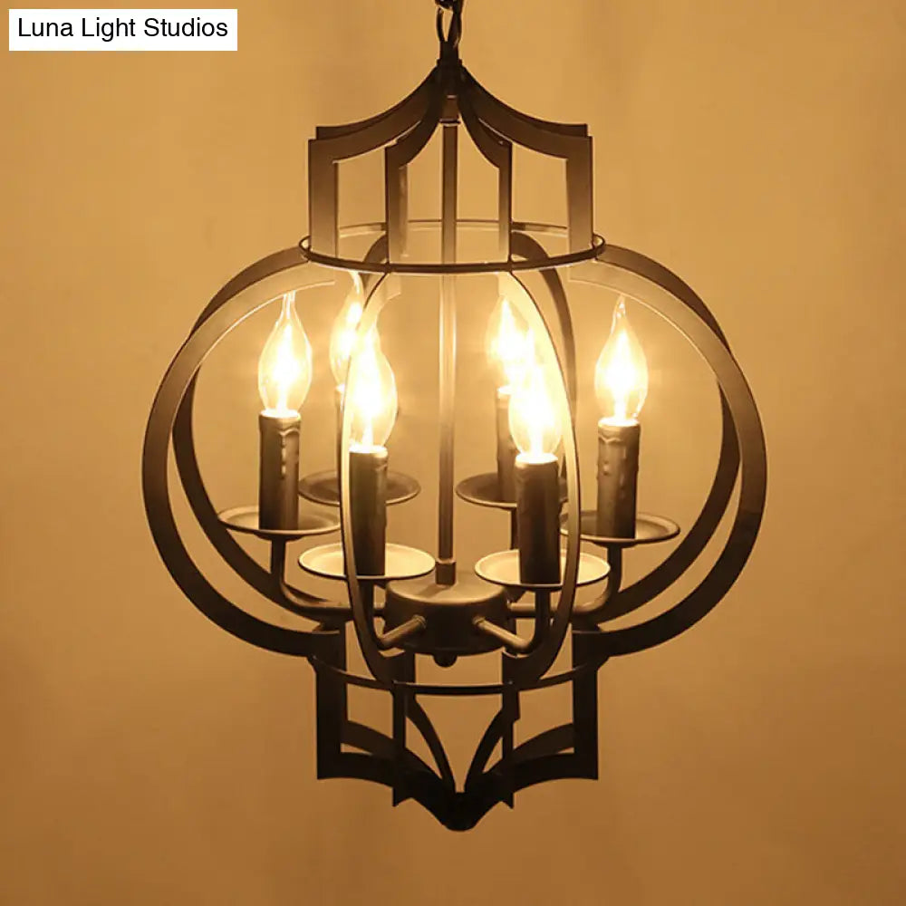 Retro 6-Light Black Metallic Chandelier Lantern for Ceiling Suspension