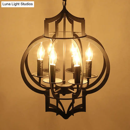 Retro 6-Light Black Metallic Chandelier Lantern for Ceiling Suspension