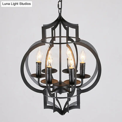 Retro 6-Light Black Metallic Chandelier Lantern for Ceiling Suspension