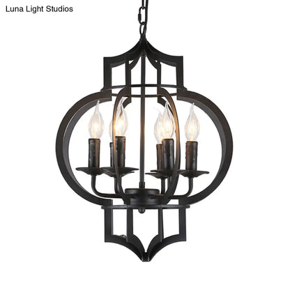 Retro 6-Light Black Metallic Chandelier Lantern for Ceiling Suspension