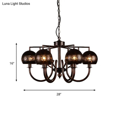 Retro 6-Light Rust Pendant Chandelier with Musical Note Metal – Ideal for Restaurants