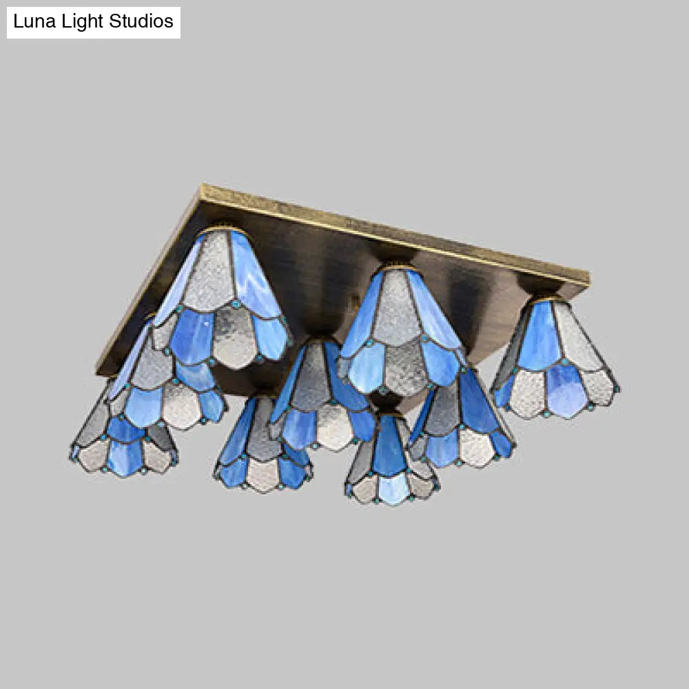 DecorBites™ DecorBites™ Retro 9-Head Stained Glass Flush Mount Ceiling Light - Tiffany-Style