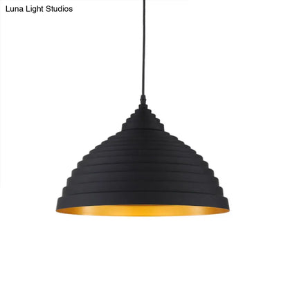 Retro Aluminum Pendant Light with Adjustable Cord - Ridged Dome Design, Single Bulb, Ideal for Coffee Shops, Black