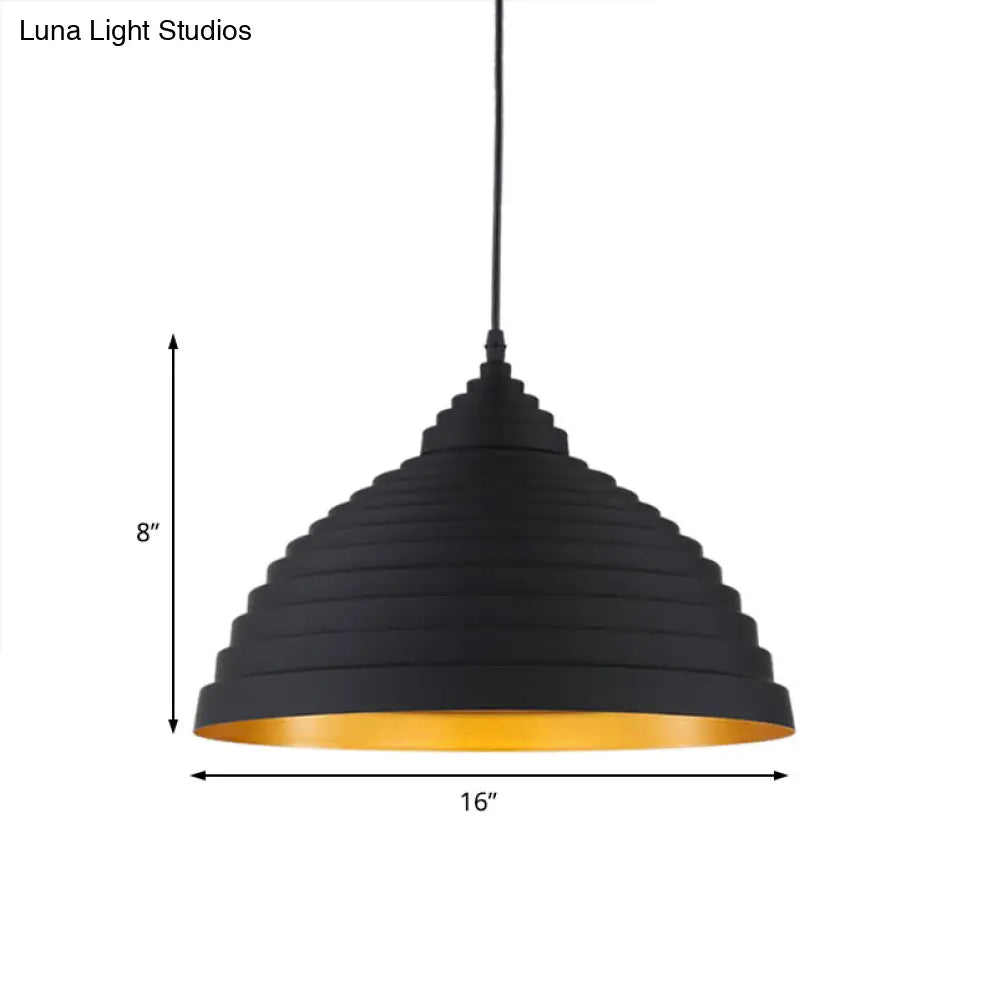 Retro Aluminum Pendant Light with Adjustable Cord - Ridged Dome Design, Single Bulb, Ideal for Coffee Shops, Black