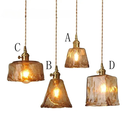 Retro Amber Glass Japanese-Style Pendant Light - Decorbites
