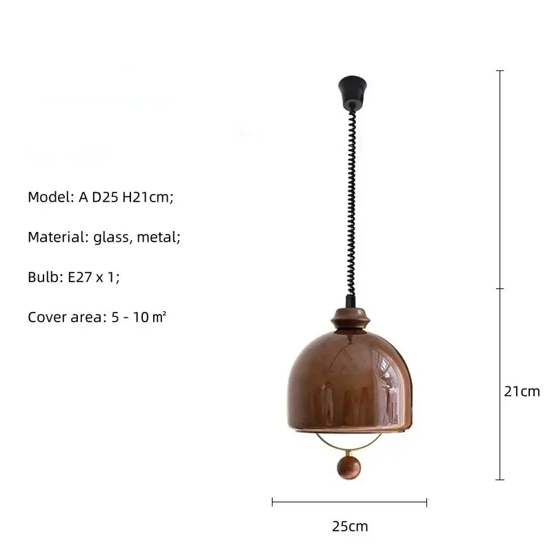 Bronze-colored glass and metal pendant light with amber shades retro and black coiled chain for dining room decorbites ambiance
