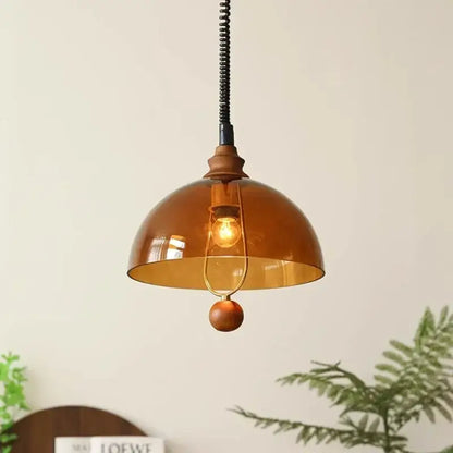 Warm amber glass pendant light with brass frame and wooden accent perfect for dining room decorbites amber shades